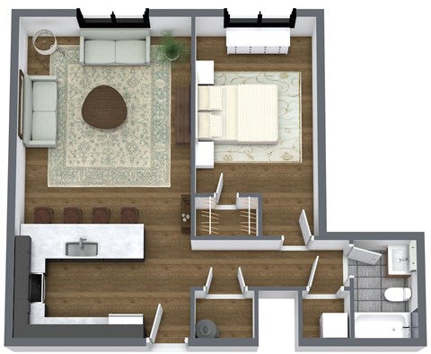 Floor plan for 1 bed, 1 bath, 695 sqft